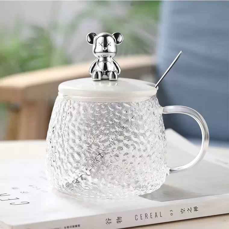 Glass Mug with Bear Lid & Metal Spoon