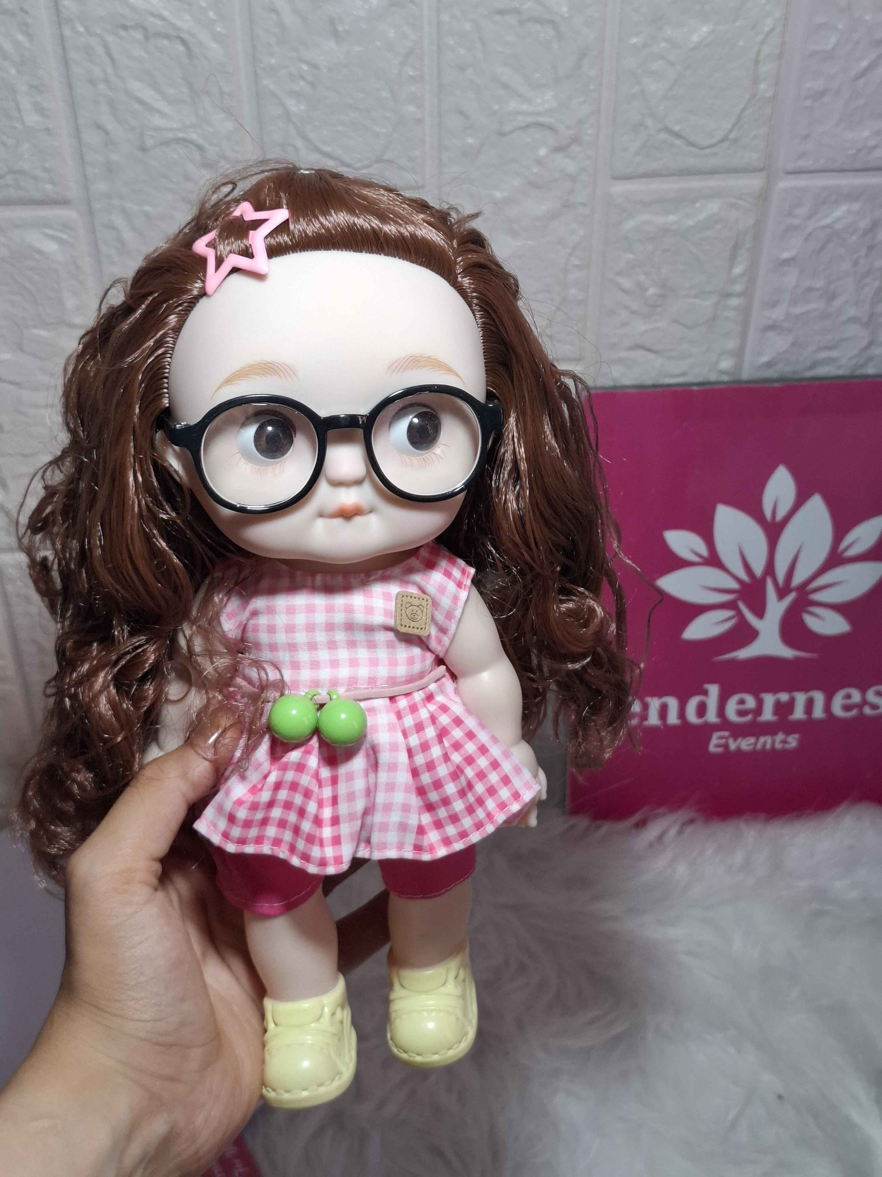 Cute Doll with Curly Hair and Glasses